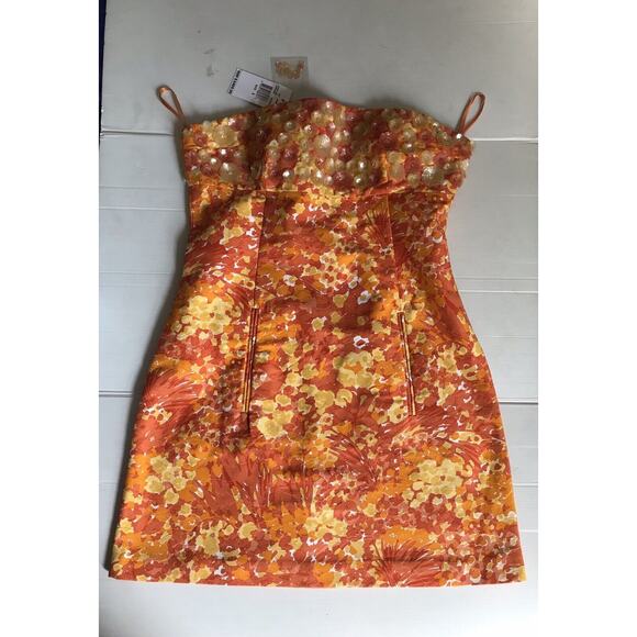 Michael Kors Collection Dress 6 Y2k Floral Sequin Strapless Mini Cocktail Dress - Picture 4 of 8